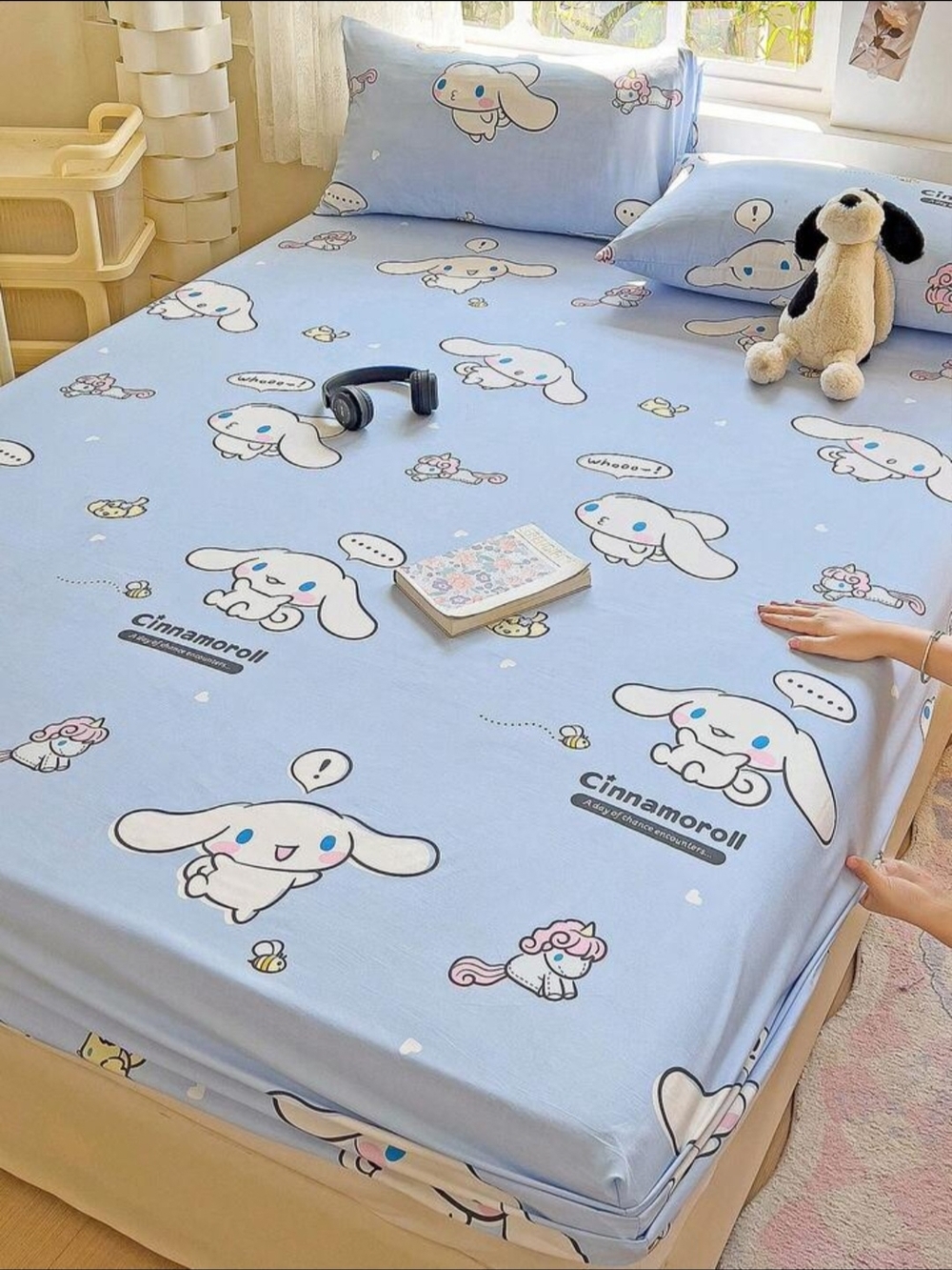 Light Blue Cinnamoroll Cartoon Cotton Fitted Sheet (Sheet And Duvet Cover)
